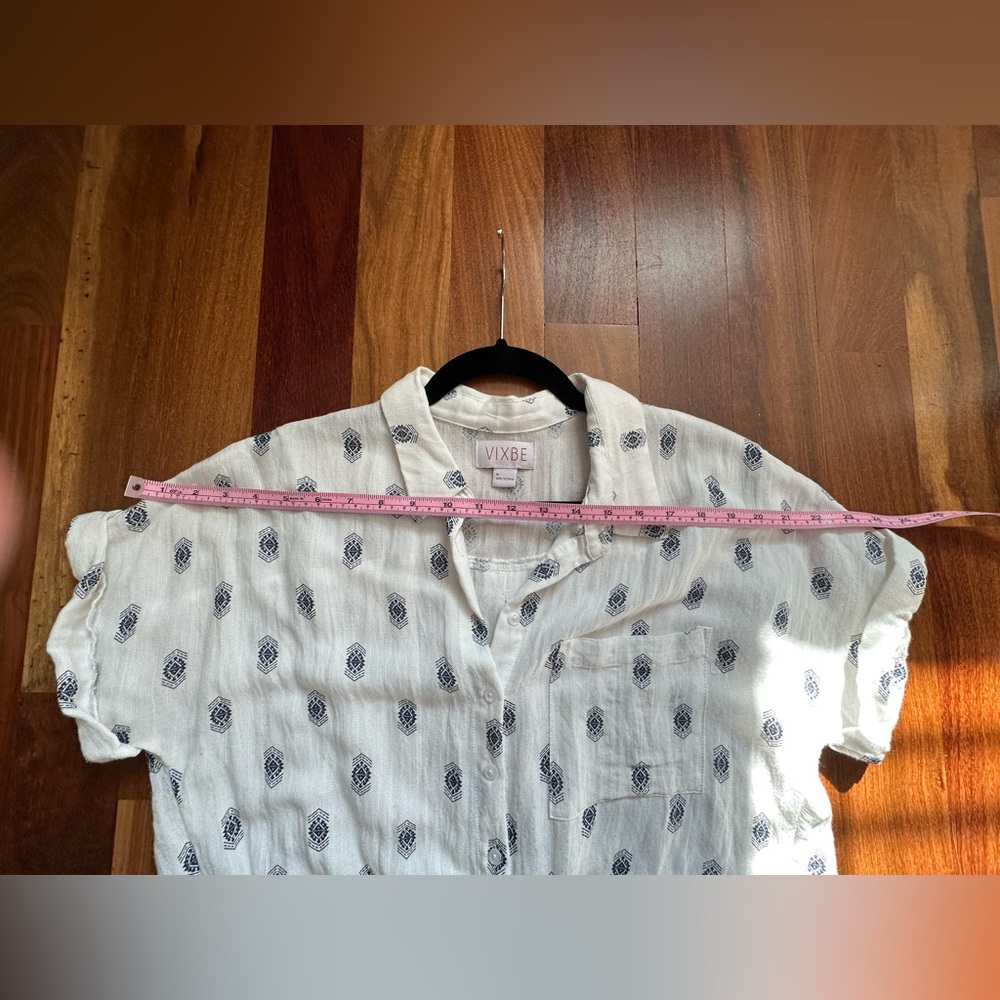White and Blue Patterned Women's Button Down Shirt - Picture 4 of 4
